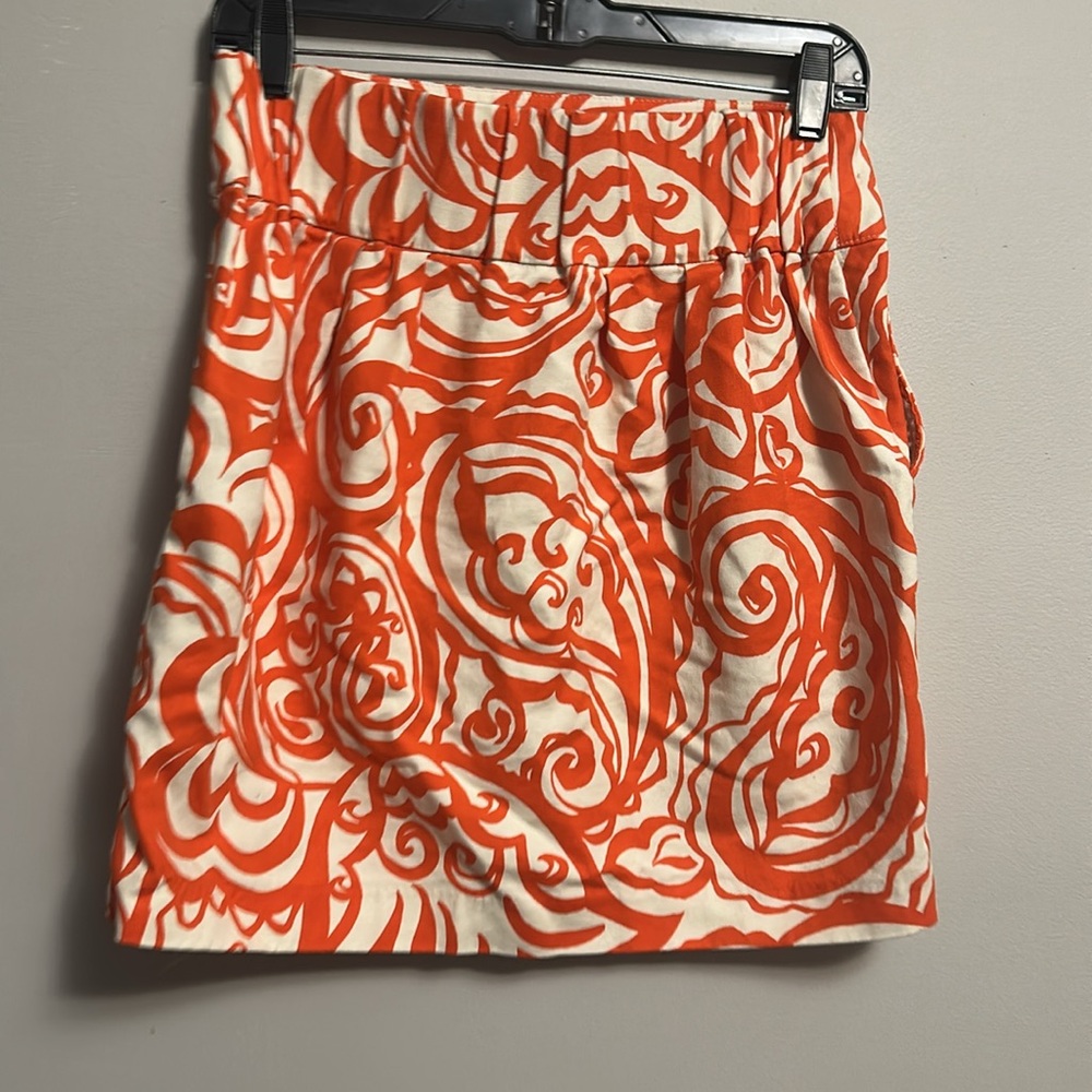Merona Stretch waist pull on Orange and White Patterned Women's Skirt small - Picture 2 of 3